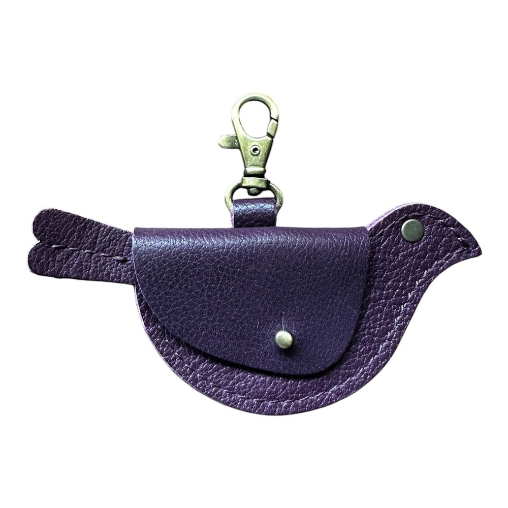 Portland Leather Mockingbird Pouch Purple Leather Coin Purse Bag Charm Flair